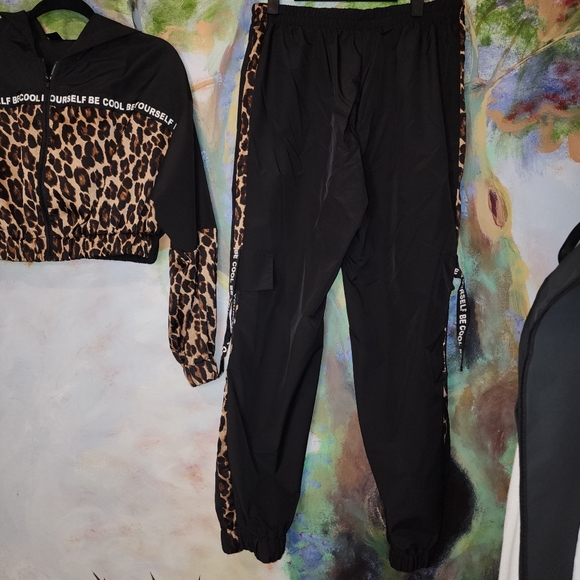 Leopard Print Crop Jacket Jogger Pants Set BE COOL BE YOURSELF Athleisure - Picture 7 of 12